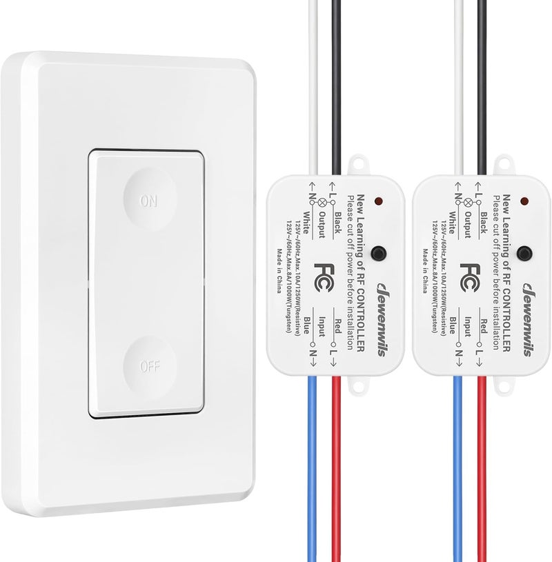DEWENWILS Wireless Light Switch and Receiver Kit, 10A/1200W, No in-Wall Wiring Required,Remote Control Wall Switch Lighting Fixture for Ceiling Lights, Fans, Lamps,100 Ft RF Range, Programmable - Image 1