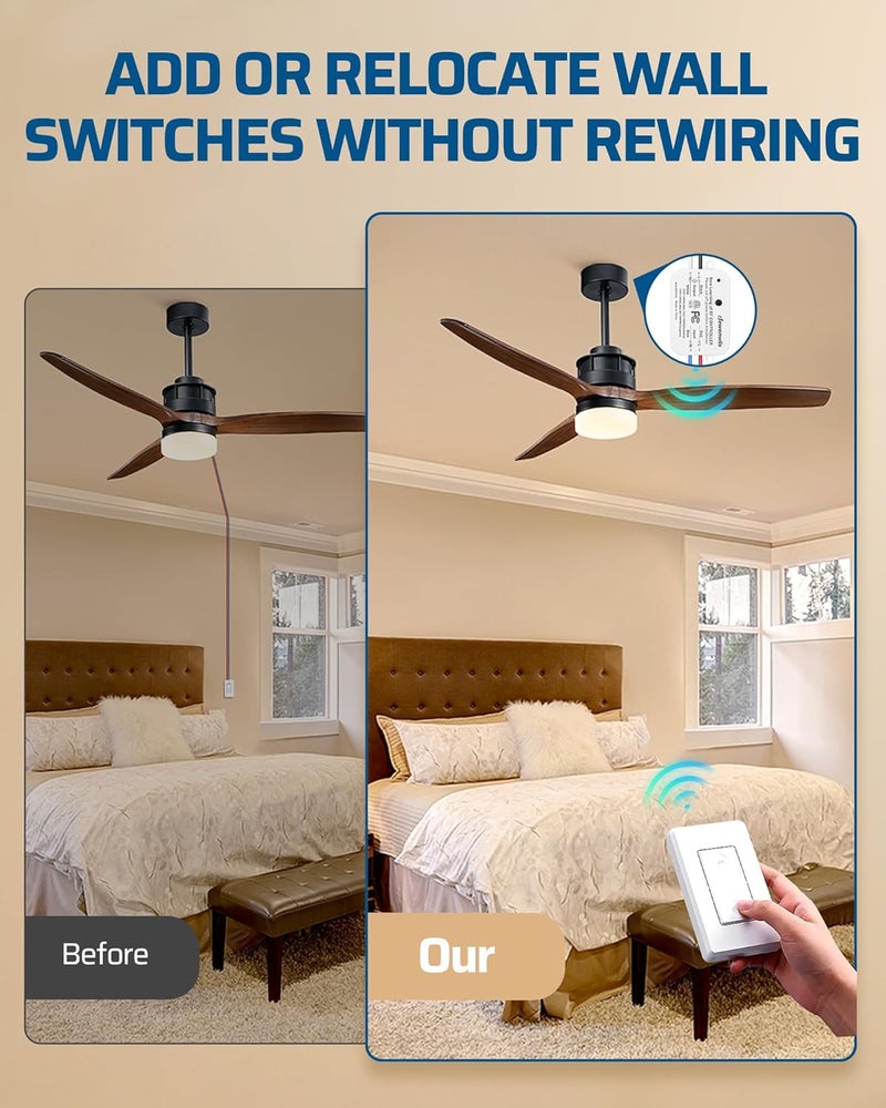 DEWENWILS Wireless Light Switch and Receiver Kit, 10A/1200W, No in-Wall Wiring Required,Remote Control Wall Switch Lighting Fixture for Ceiling Lights, Fans, Lamps,100 Ft RF Range, Programmable - Image 3