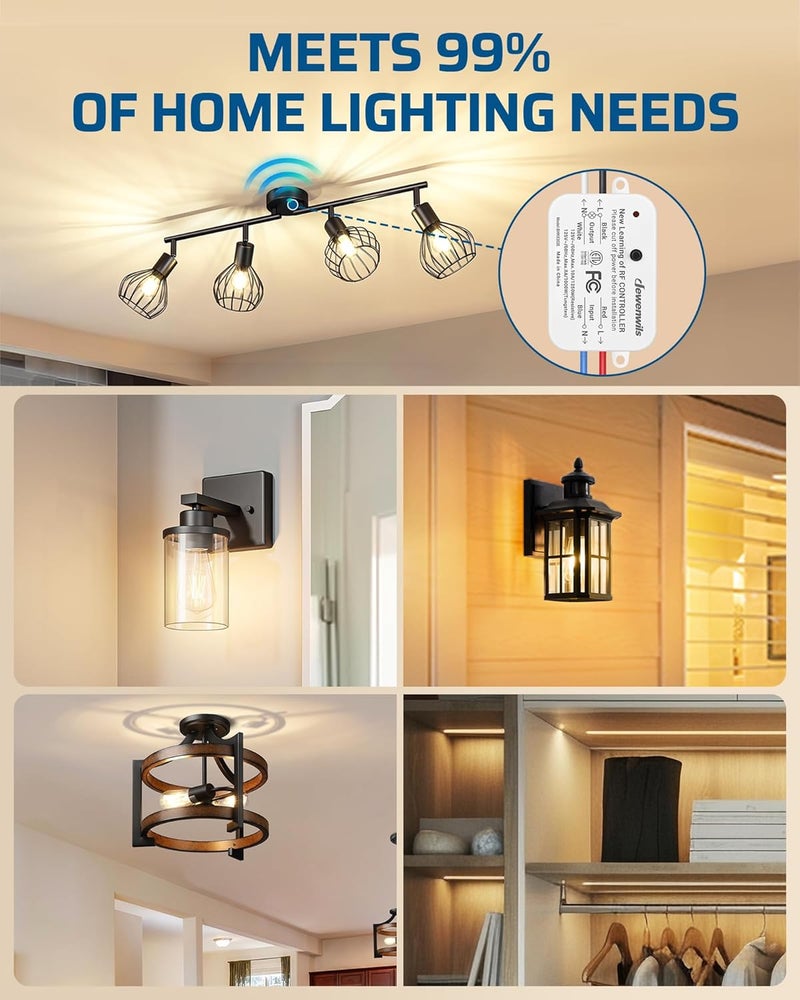 DEWENWILS Wireless Light Switch and Receiver Kit, 10A/1200W, No in-Wall Wiring Required,Remote Control Wall Switch Lighting Fixture for Ceiling Lights, Fans, Lamps,100 Ft RF Range, Programmable - Image 2