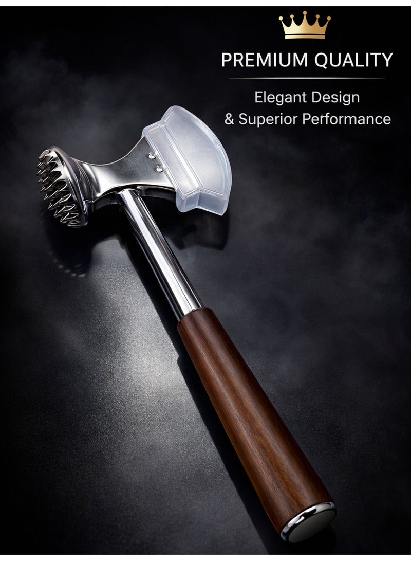 مطرقة تطرية اللحم 2 في 1 من الستانلس ستيل – مدق لحم برأس مزدوج مع سطح مسطح ومسنن ومقبض خشبي - Image 5