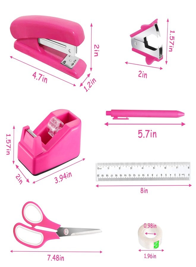 Dimonluce Hot Pink Desk Accessories, Hot Pink Office Supplies 360°Pen Holder Desk Organizers and Accessories with Tape Dispenser, Stapler, Staple Remover, 1000 Staples, Tape, Clips Set, Ruler, Scissor, Pen - Image 5