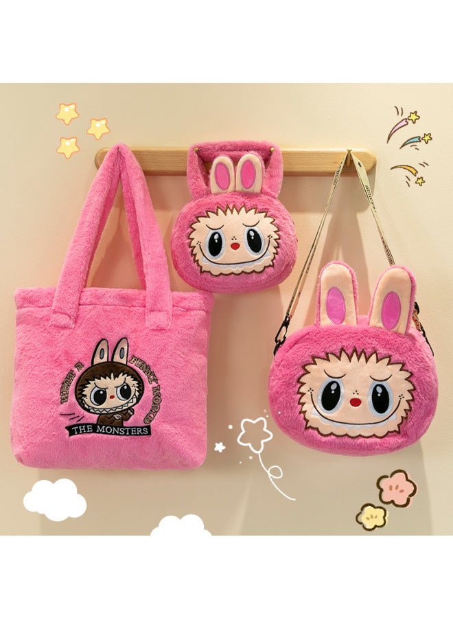 Cloth Plush Bag Cartoon Cute Handbag Shoulder Bag Messenger Bag Gift For Children's Girlfriend-Color:35*30cm Square Bag Dark Pink-Height:One Size Fits All  - Image 5