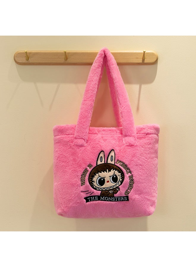 Cloth Plush Bag Cartoon Cute Handbag Shoulder Bag Messenger Bag Gift For Children's Girlfriend-Color:35*30cm Square Bag Dark Pink-Height:One Size Fits All  - Image 1