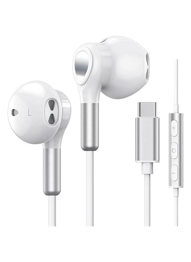 Generic USB C Headphones Compatible for Samsung Galaxy S23 Ultra S22 S21 FE S20, USB C Earphones, with Mic in-Ear Headphones Wired Earbuds, USB Type C Earphones Compatible for Pad Pro Pixel OnePlus (White)  - Image 1