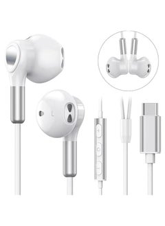 Generic USB C Headphones Compatible for Samsung Galaxy S23 Ultra S22 S21 FE S20, USB C Earphones, with Mic in-Ear Headphones Wired Earbuds, USB Type C Earphones Compatible for Pad Pro Pixel OnePlus (White)  - Image 2
