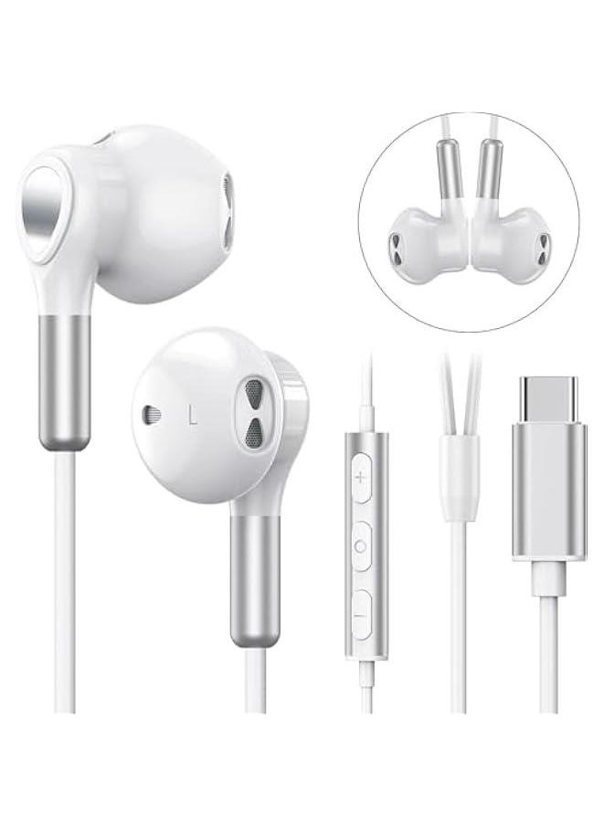 Generic USB C Headphones Compatible for Samsung Galaxy S23 Ultra S22 S21 FE S20, USB C Earphones, with Mic in-Ear Headphones Wired Earbuds, USB Type C Earphones Compatible for Pad Pro Pixel OnePlus (White)  - Image 2