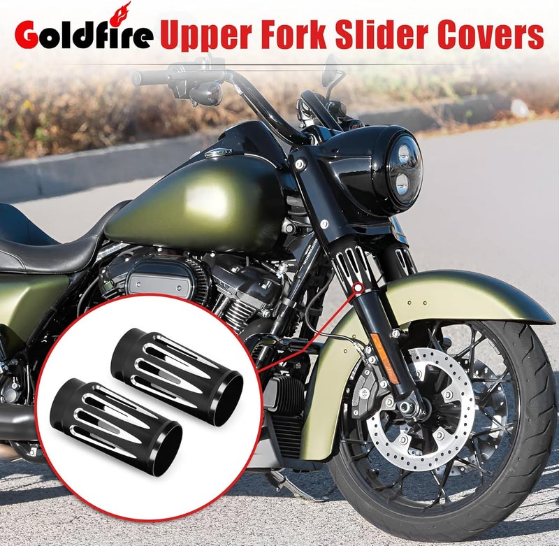 Goldfire Upper Fork Slider Covers Billet Fork Boot Slider Protective Shells Fit For Harley FLT FLHR FLHX FLHT COW Bells Touring Street Glide 1986-2019 Accessories, Black Style - Image 2