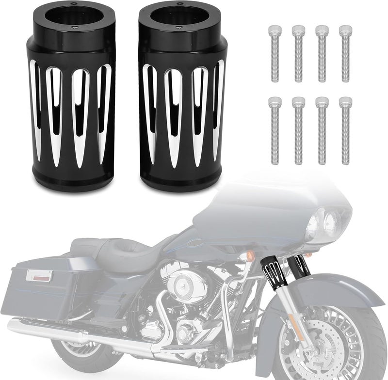 Goldfire Upper Fork Slider Covers Billet Fork Boot Slider Protective Shells Fit For Harley FLT FLHR FLHX FLHT COW Bells Touring Street Glide 1986-2019 Accessories, Black Style - Image 1