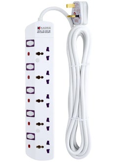 KADRIS Power Strips S551 Heavy Duty Extension Cord with 5 way Outlets with individual switch, Charging Socket with 5 meter Heat resistant  Extension Cord (White)  - Image 4
