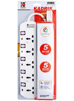 KADRIS Power Strips S551 Heavy Duty Extension Cord with 5 way Outlets with individual switch, Charging Socket with 5 meter Heat resistant  Extension Cord (White)  - Image 3