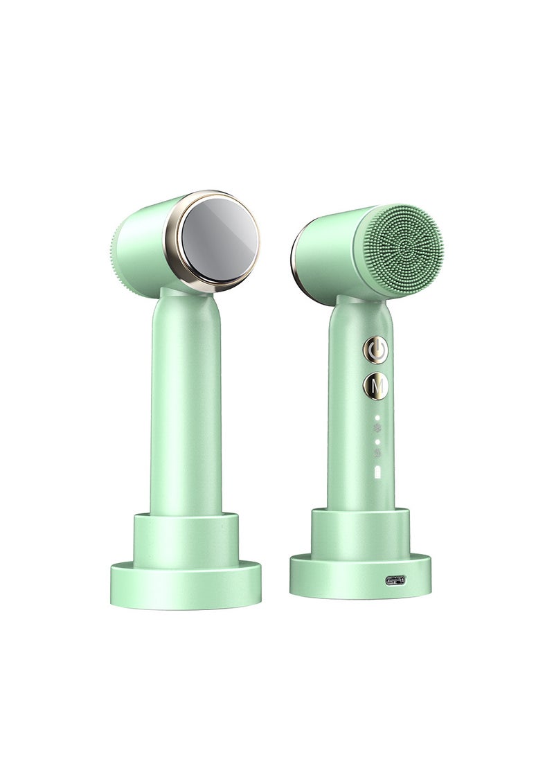 Generic - New Electric Facial Cleansing Brush Silicone Beauty Device Face Washing Cleaning Tool Deep Clean Pore Cleanser Green MZ402 (base wireless charging cold and hot compress) - Image 1