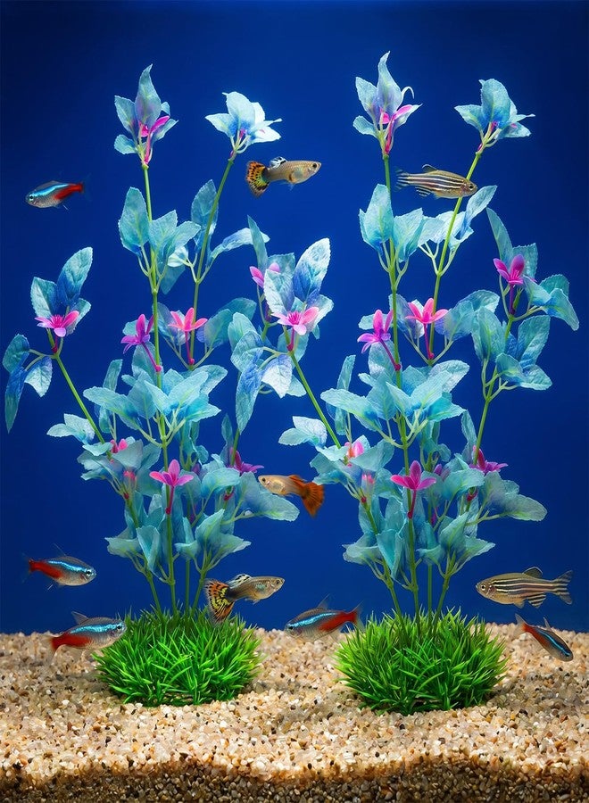 HaiFafafaing 2Pcs Silk Aquarium Plants- 13" Cyan Silk Plants for Fish Tank, Goldfish Tall Fish Tank Decorations & Freshwater Betta Habitat- for Miniature Eco Enthusiasts - Image 5
