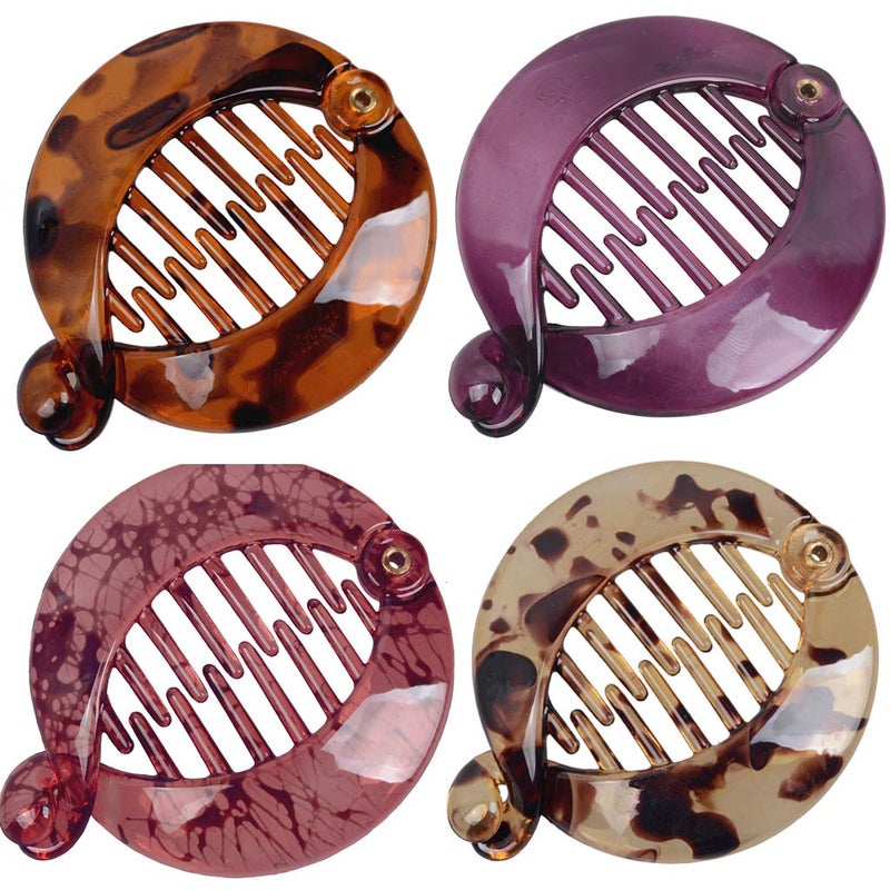 Fodattm 4 PCS French Small Banana Hair Clip Hair Comb Round Ponytail Holder Hair Claw Fashion Interlocking Banana Combs Flat Shark Hair Clincher
