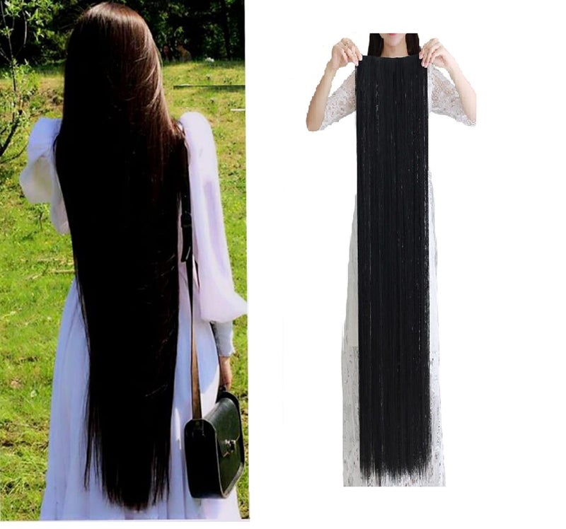 Artifice 5 Clip Super Long Straight Clip in Hair Extensions for Women Natural Soft Clip on Extensions Synthetic Thick Hairs for Any Event for Girls Hair Extension 36 inch Natural Black - Image 1