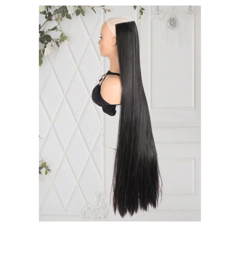 Artifice 5 Clip Super Long Straight Clip in Hair Extensions for Women Natural Soft Clip on Extensions Synthetic Thick Hairs for Any Event for Girls Hair Extension 36 inch Natural Black - Image 4