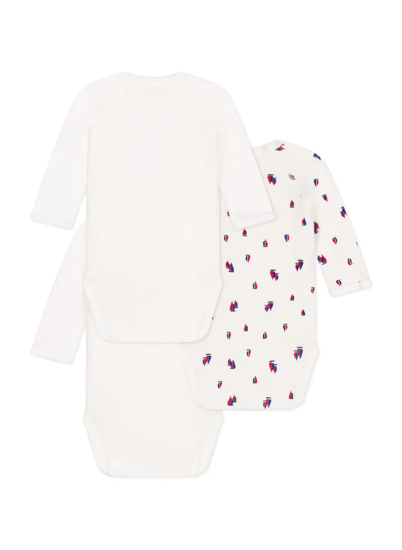 Petit Bateau Babies' long-sleeved wrapover cotton bodysuits - 3-Pack