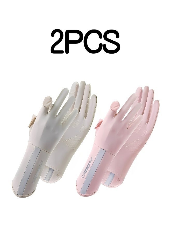2 Packs of UV Protection Sun Gloves for Women Lightweight Breathable Anti UV Gloves with Touchscreen Fingertip  Outdoor Driving Gardening Cycling Gloves in Beige and Pink - Image 1