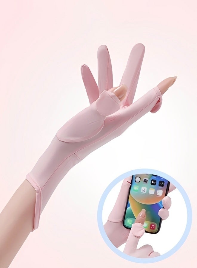 2 Packs of UV Protection Sun Gloves for Women Lightweight Breathable Anti UV Gloves with Touchscreen Fingertip  Outdoor Driving Gardening Cycling Gloves in Beige and Pink - Image 4