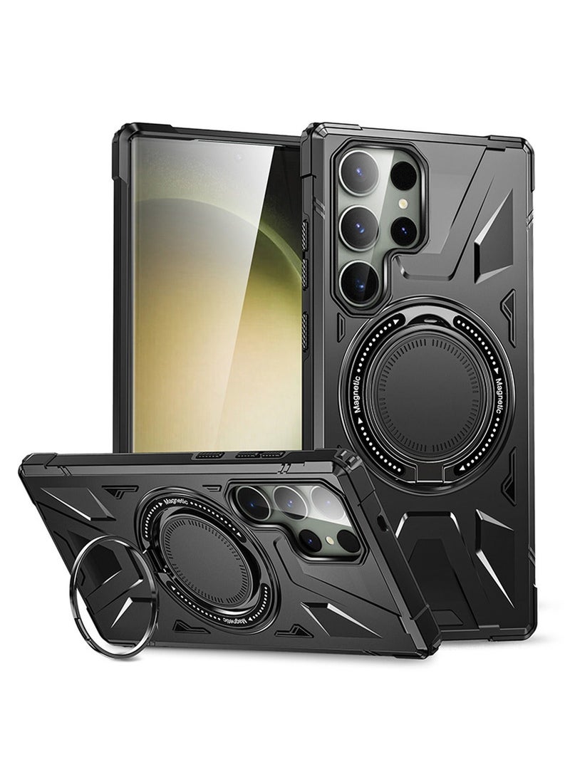 X-level Samsung Galaxy S24 Ultra Case Cover Shockproof Camera Len Protection Anti-scratch Comfortable Touch Feel 360 Degree Rotating Ring Kickstand Car Holder Back Cover Phone Shell Accessories Protector - Image 1