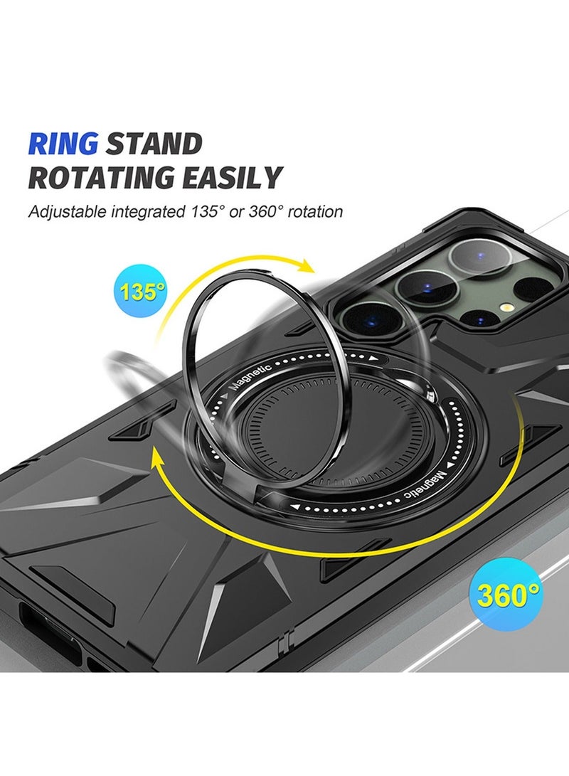 X-level Samsung Galaxy S24 Ultra Case Cover Shockproof Camera Len Protection Anti-scratch Comfortable Touch Feel 360 Degree Rotating Ring Kickstand Car Holder Back Cover Phone Shell Accessories Protector - Image 3