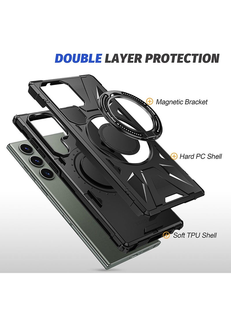 X-level Samsung Galaxy S24 Ultra Case Cover Shockproof Camera Len Protection Anti-scratch Comfortable Touch Feel 360 Degree Rotating Ring Kickstand Car Holder Back Cover Phone Shell Accessories Protector - Image 4