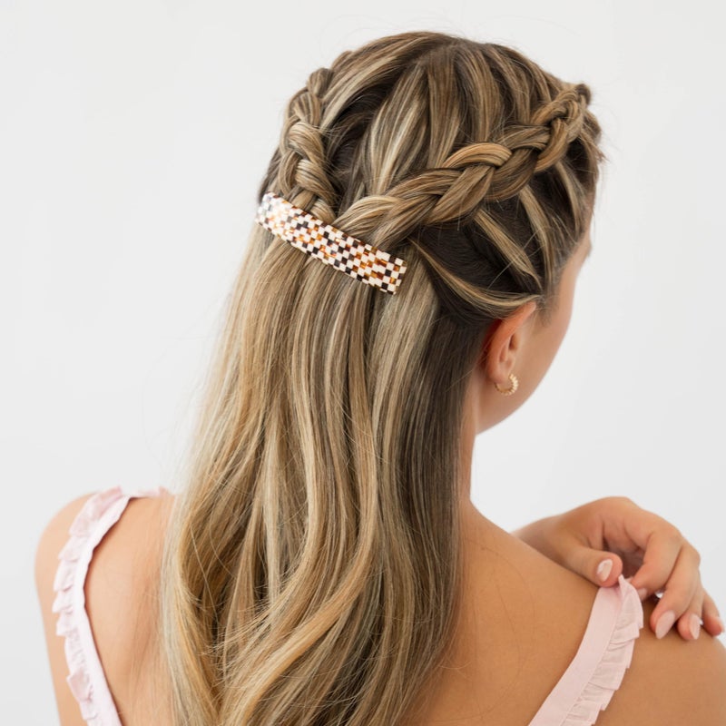 France Luxe Checkered Hair Barrette for Thin Hair, Classic Rectangle French Barrette for Women, Lightweight and Comfortable, Strong Hold, Chequered Board | France Luxe - Image 3