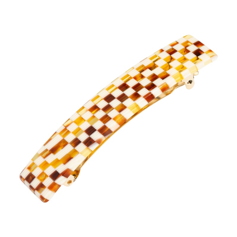 France Luxe Checkered Hair Barrette for Thin Hair, Classic Rectangle French Barrette for Women, Lightweight and Comfortable, Strong Hold, Chequered Board | France Luxe - Image 1