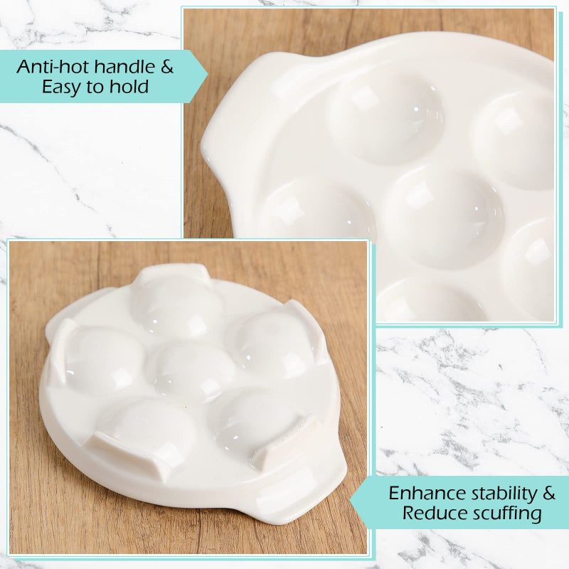Xinnun 8 Pieces Ceramic Escargot Plates Bulk White Escargot Baking Dish with 6 Holes Footed Porcelain Snail Plate Oven Safe Ceramics for Mushroom Seafood Home Restaurant Hotel Kitchen - Image 3