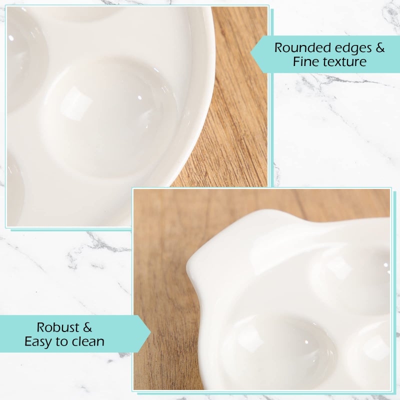 Xinnun 8 Pieces Ceramic Escargot Plates Bulk White Escargot Baking Dish with 6 Holes Footed Porcelain Snail Plate Oven Safe Ceramics for Mushroom Seafood Home Restaurant Hotel Kitchen - Image 4