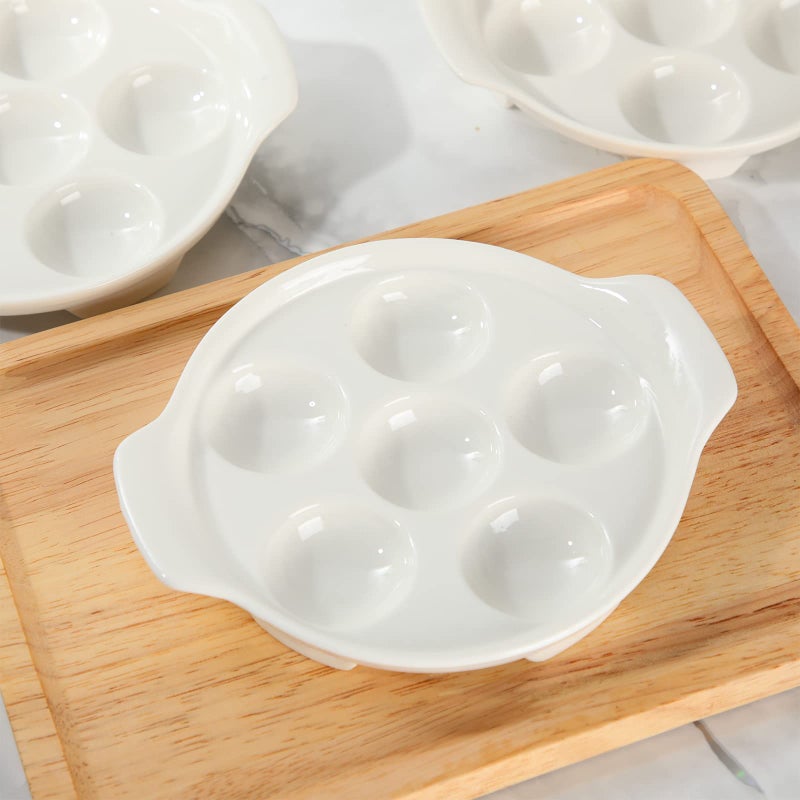 Xinnun 8 Pieces Ceramic Escargot Plates Bulk White Escargot Baking Dish with 6 Holes Footed Porcelain Snail Plate Oven Safe Ceramics for Mushroom Seafood Home Restaurant Hotel Kitchen - Image 5