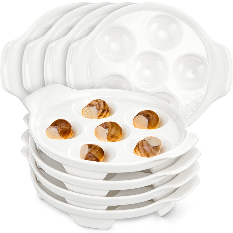 Xinnun 8 Pieces Ceramic Escargot Plates Bulk White Escargot Baking Dish with 6 Holes Footed Porcelain Snail Plate Oven Safe Ceramics for Mushroom Seafood Home Restaurant Hotel Kitchen - Image 1