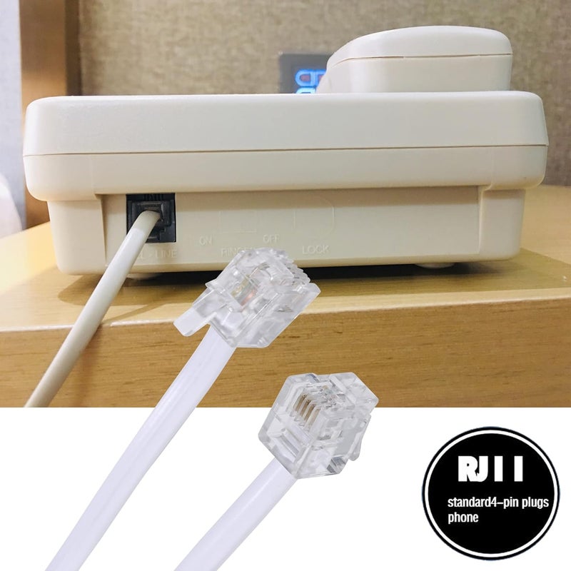 Ubramac 50Feet Long Telephone Extension Cord Phone Cable Line Wire, with Standard RJ11 Plug and 1 in-Line Couplers and 25 Cable Clip Holders-White - Image 4