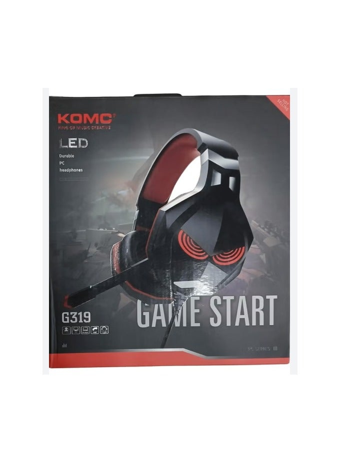 Komc Gaming Headphones Over Ear Surround Sound Noise Canceling Microphone & LED Light Headphones, Compatible with PC - Image 1