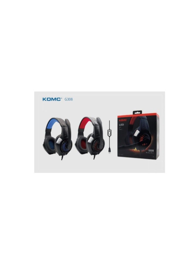 Komc Gaming Headphones Over Ear Surround Sound Noise Canceling Microphone & LED Light Headphones, Compatible with PC - Image 2