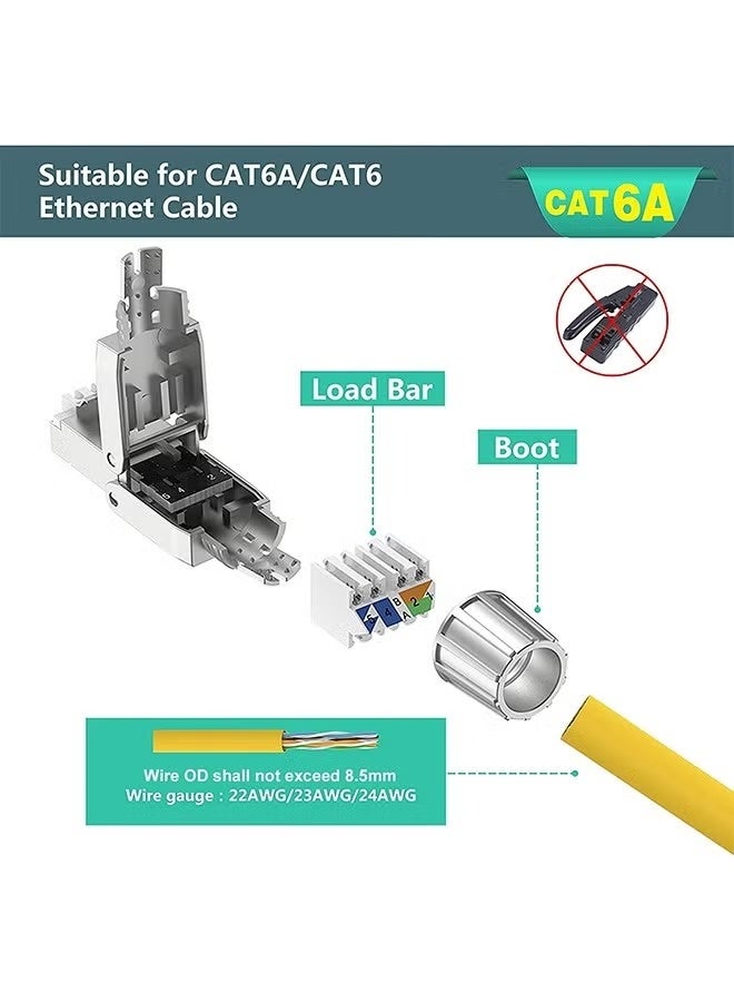 fantasize RJ45 Cat6A Connectors, Tool-Free Reusable Shielded Ethernet Termination Plugs for 23AWG SFTP UTP Cable, 10G Easy Internet Plug, Fast Field Installation (4 Pack) - Image 3