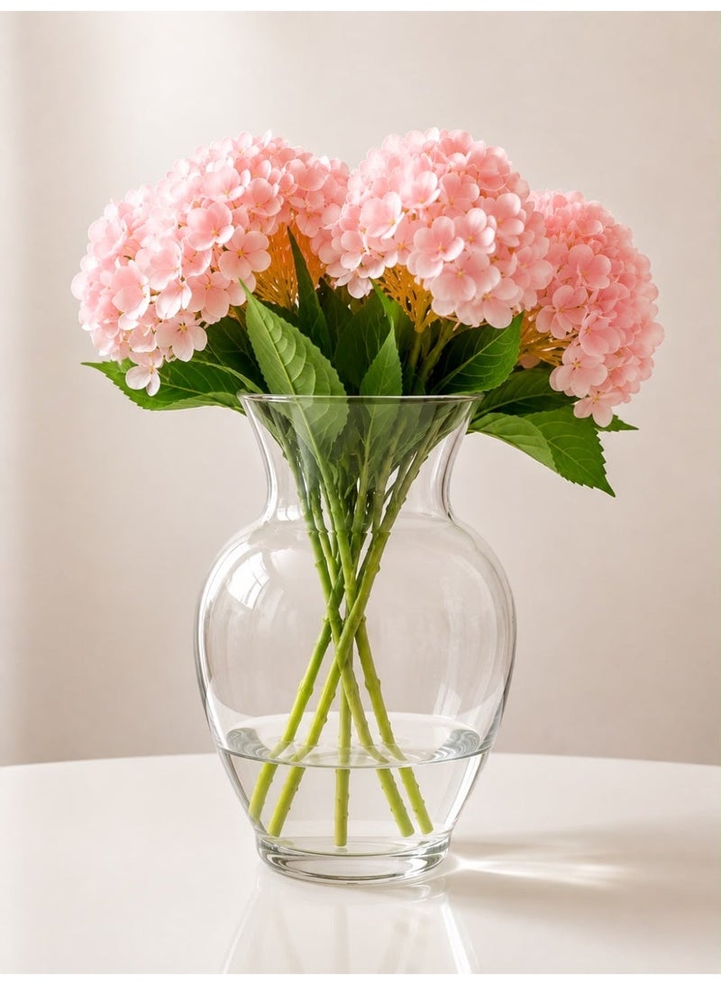 LATIFA Artificial Pink Hydrangea Flowers with Vase, Pink Flowers Bouquet Silk Fake Flowers Arrangements in Glass Vase with Faux Water for Home Bathroom Office Table Centerpiece Shelf Weddings Decor - Image 1