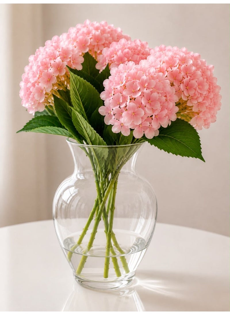 LATIFA Artificial Pink Hydrangea Flowers with Vase, Pink Flowers Bouquet Silk Fake Flowers Arrangements in Glass Vase with Faux Water for Home Bathroom Office Table Centerpiece Shelf Weddings Decor - Image 2