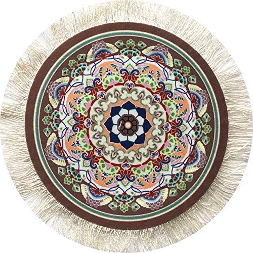 Inusitus Rug Coasters, Set of 4 Turkish Carpet Style Table Drink mats, Absorbent Kitchen and Dining Accessories, Spill & drip Protection, Round - Image 4