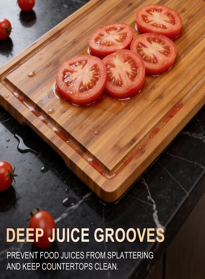 Hilislog 3 Pack Bamboo Cutting Board Set with Non Slip Solid Wood Cutting Boards Non Toxic Chopping Board for Kitchen Small Cutting Board Non Plastic Charcuterie Boards Meat Healthy Bread Cutting Board Sets - Image 5