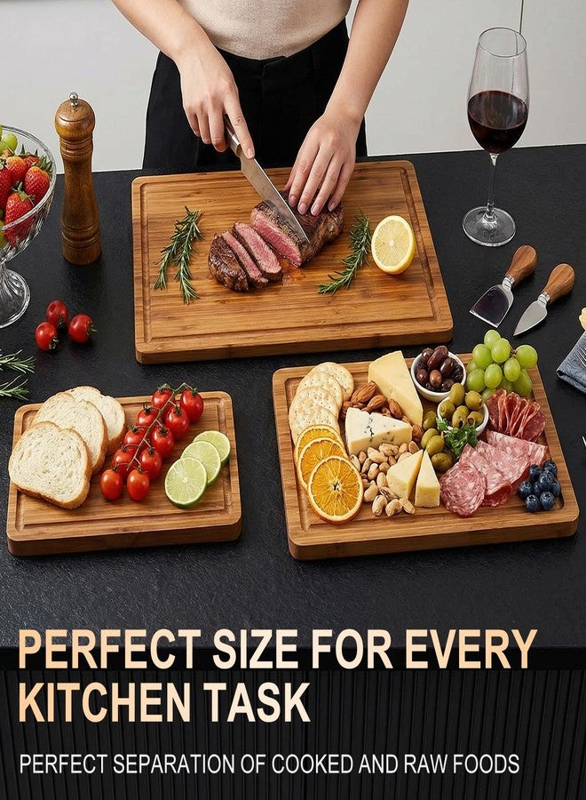 Hilislog 3 Pack Bamboo Cutting Board Set with Non Slip Solid Wood Cutting Boards Non Toxic Chopping Board for Kitchen Small Cutting Board Non Plastic Charcuterie Boards Meat Healthy Bread Cutting Board Sets - Image 4