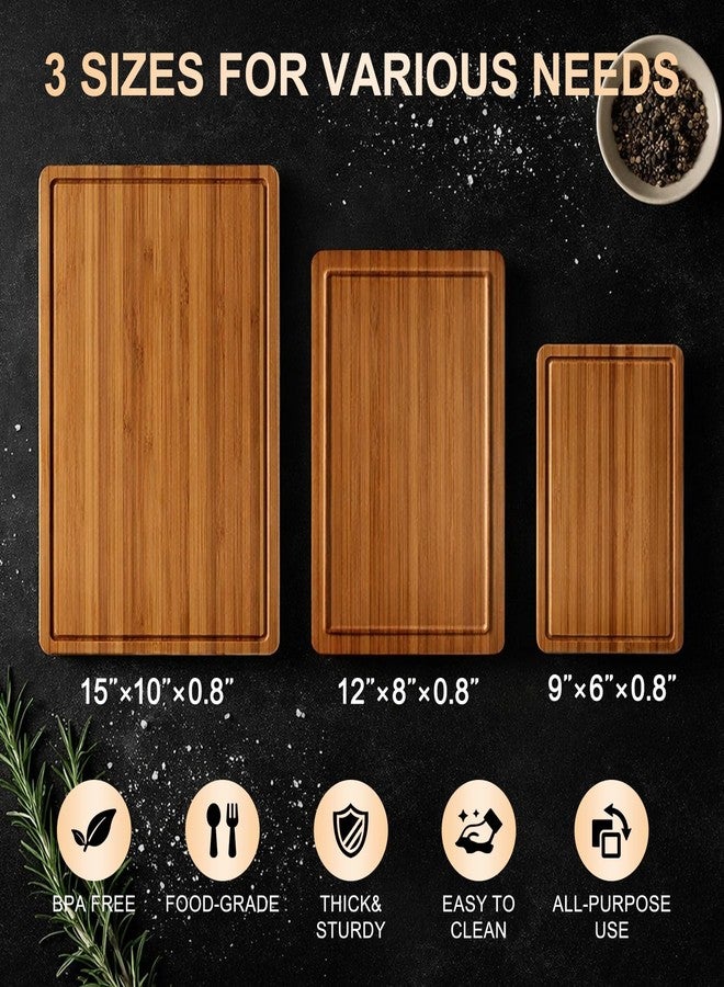 Hilislog 3 Pack Bamboo Cutting Board Set with Non Slip Solid Wood Cutting Boards Non Toxic Chopping Board for Kitchen Small Cutting Board Non Plastic Charcuterie Boards Meat Healthy Bread Cutting Board Sets - Image 3