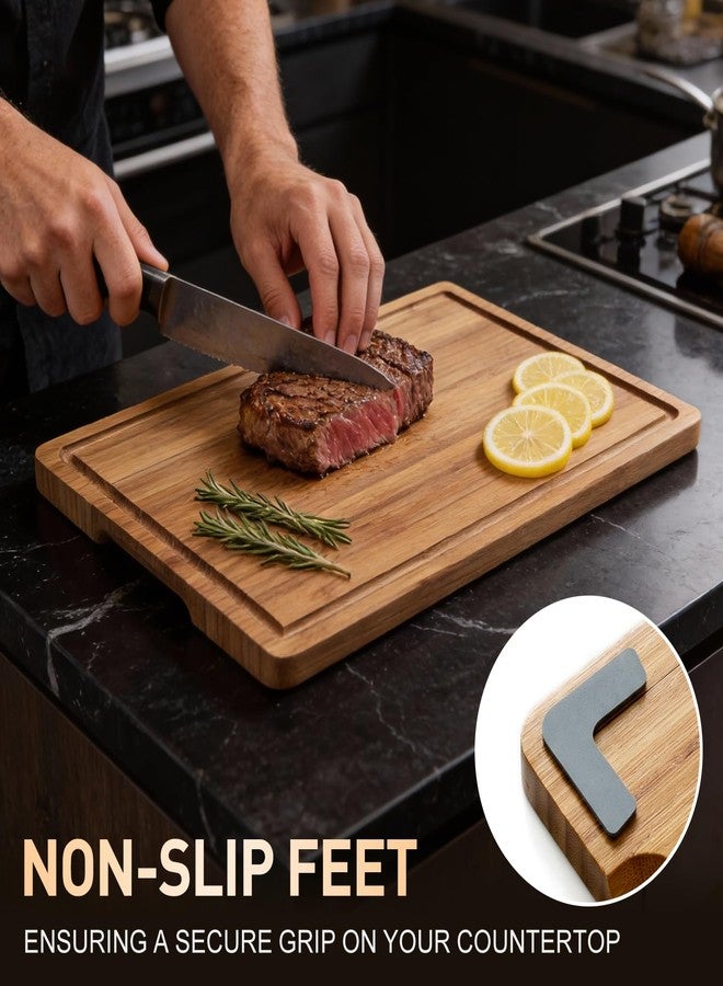 Hilislog 3 Pack Bamboo Cutting Board Set with Non Slip Solid Wood Cutting Boards Non Toxic Chopping Board for Kitchen Small Cutting Board Non Plastic Charcuterie Boards Meat Healthy Bread Cutting Board Sets - Image 2