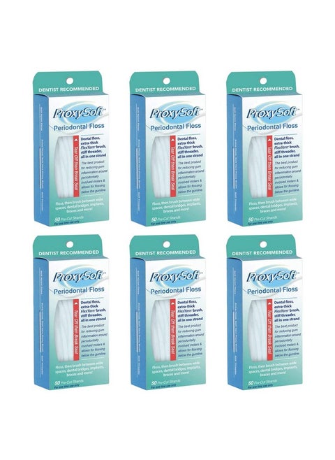 Oss For Braces With Threader And Thick Proxy Brush For Daily Care Of Periodontal Disease And Gum Health - Orthodontic Flossers For Braces And Teeth, Periodontal Floss By Proxysoft, Pack Of 6
