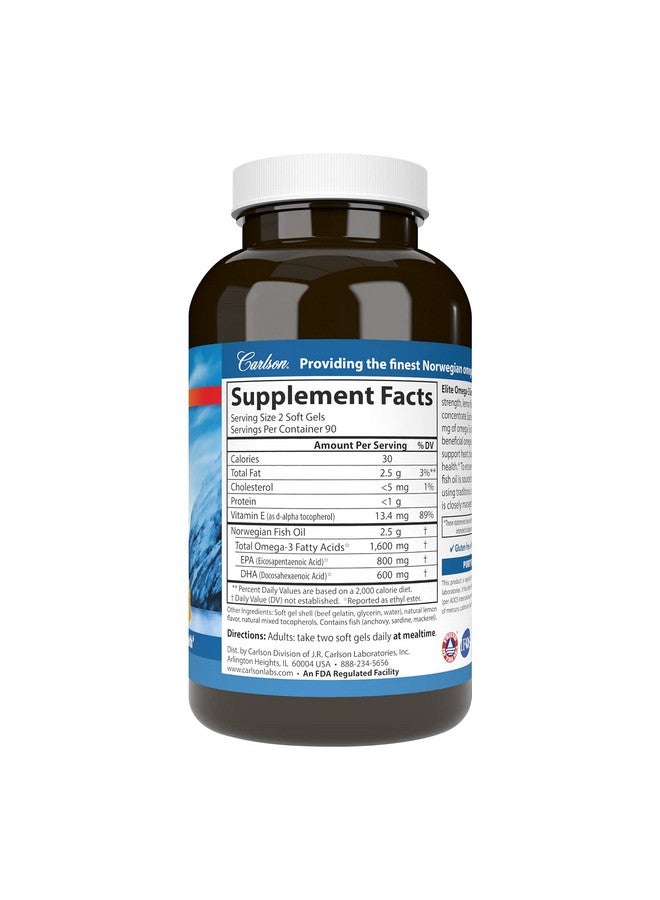 كارلسون - أوميغا 3 جيمز النخبة، 1600 ملغ من أوميغا 3، لدعم القلب والدماغ والرؤية، من برية، برتقال، 180 كبسولة هلامية ناعمة - Image 1