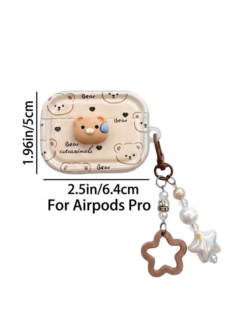 Aura Style Durable 3D Bear Case for AirPods Pro - Premium Protective Cover with Pearl & Star Keychain - Aesthetic Cream - Image 3