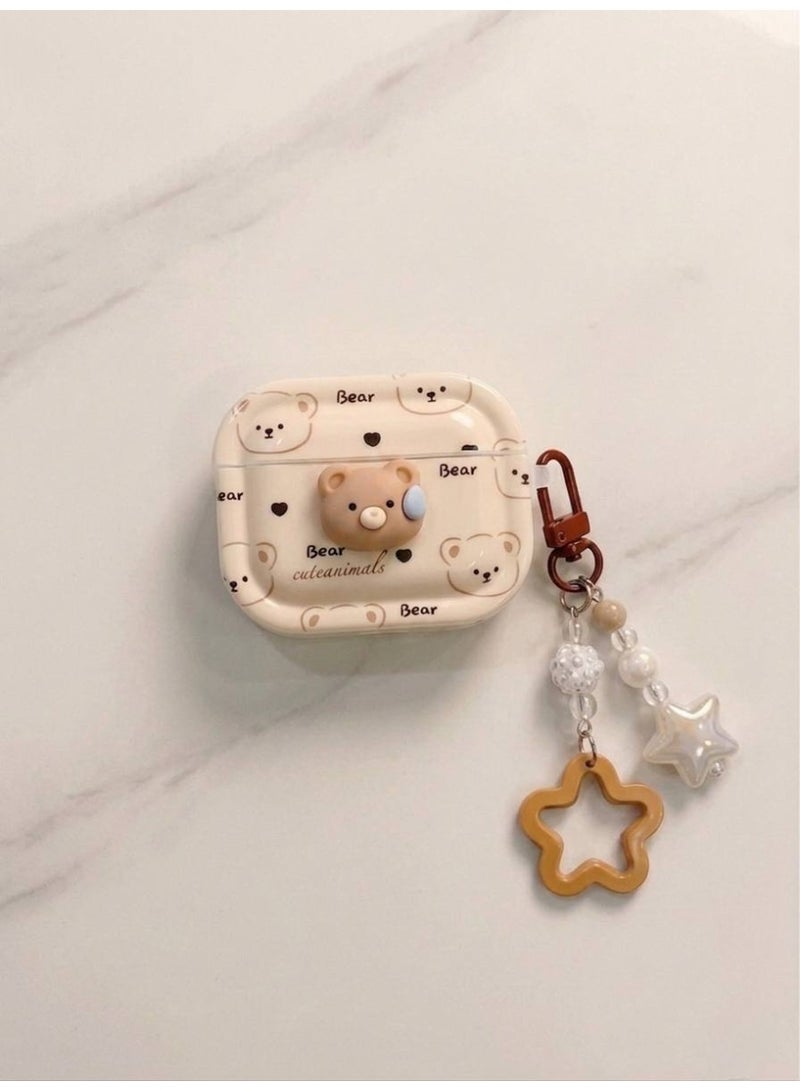 Aura Style Durable 3D Bear Case for AirPods Pro - Premium Protective Cover with Pearl & Star Keychain - Aesthetic Cream - Image 5