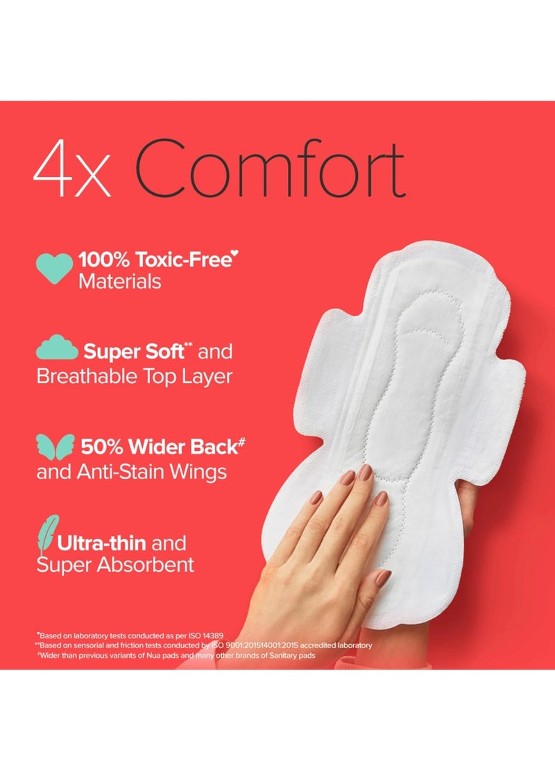 Nua Complete Comfort Sanitary Pads - Designed for Sensitive Skin | Pack of 50 pads for Heavy flow, with Disposal covers | Zero Irritation | Comfortable All-Day Protection | Ultra-Thin | Super Absorbent | No rashes | 50% Wider Back | 100% Toxic-Free, Dermatologically Tested - Image 4
