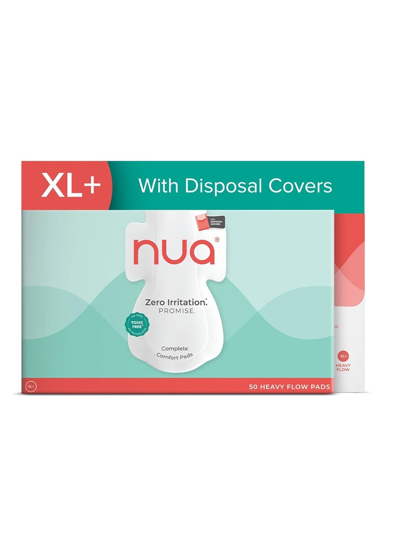 Nua Complete Comfort Sanitary Pads - Designed for Sensitive Skin | Pack of 50 pads for Heavy flow, with Disposal covers | Zero Irritation | Comfortable All-Day Protection | Ultra-Thin | Super Absorbent | No rashes | 50% Wider Back | 100% Toxic-Free, Dermatologically Tested - Image 1