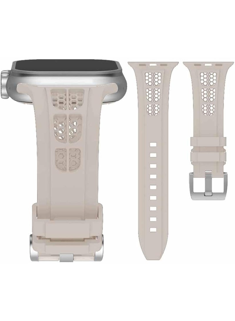 Sport Band Compatible with iWatch 42mm 44mm 45mm 46mm 49mm, Soft Silicone Breathable Waterproof Strap Compatible with Ultra/Ultra2 iWatch SE & Series 1/2/3/4/5/6/7/8/9/10 (Off White) - Image 4