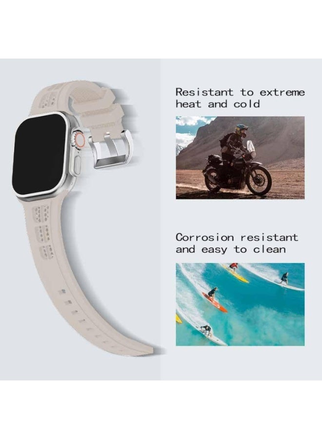 Sport Band Compatible with iWatch 42mm 44mm 45mm 46mm 49mm, Soft Silicone Breathable Waterproof Strap Compatible with Ultra/Ultra2 iWatch SE & Series 1/2/3/4/5/6/7/8/9/10 (Off White) - Image 2